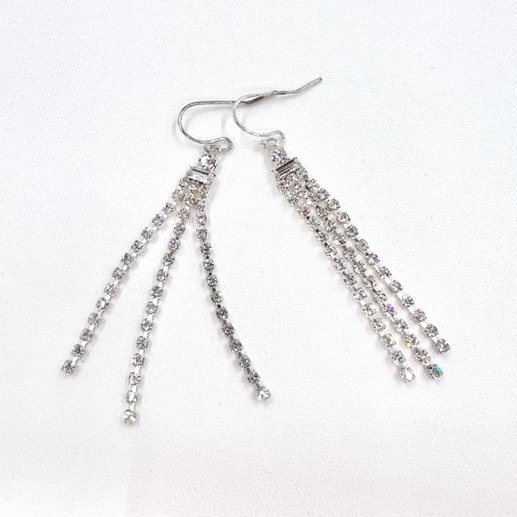 Indeed Jewelry - NWT - Indeed - Clear Rhinestone 3 Strand Dangle Silver Tone Fishhook Earrings